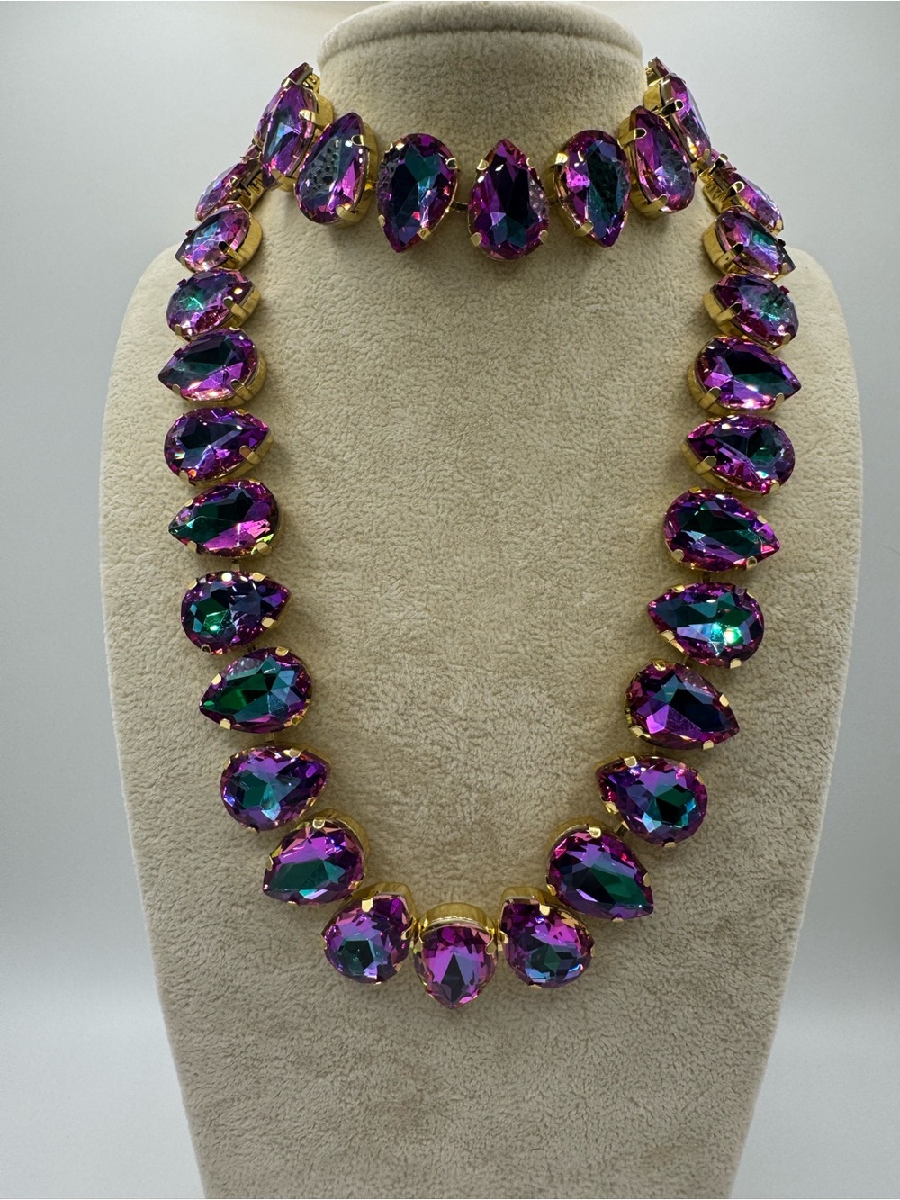 Peacock (AB) Iridescent Teardrop-Cut Crystal Gold- Tone Necklace & Bracelet Set